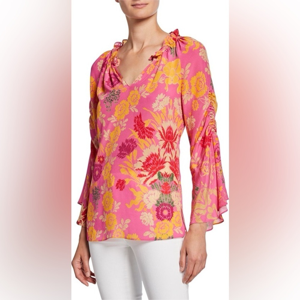Kobi Halperin Sz XS Silk Floral Flare Sleeves Blouse